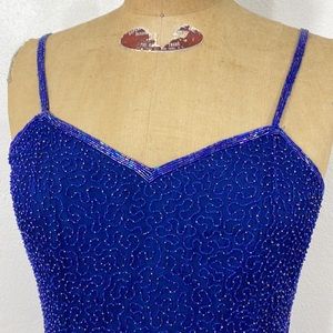 Vintage Judith Ann Creations, cobalt blue silk fully beaded evening dress